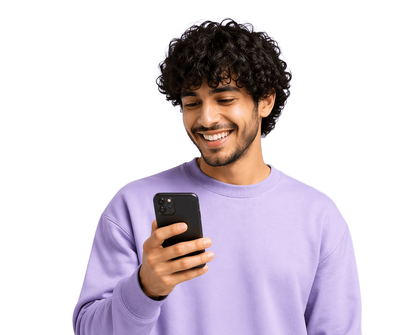 Creator smiling while using a phone